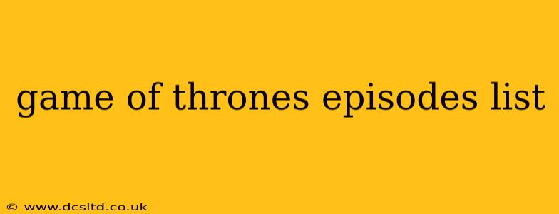 game of thrones episodes list