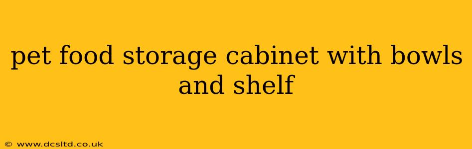 pet food storage cabinet with bowls and shelf