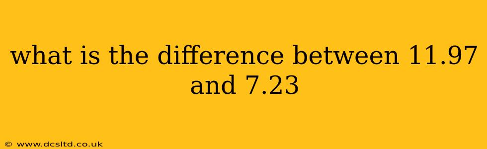 what is the difference between 11.97 and 7.23
