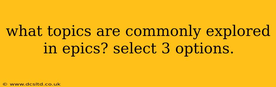 what topics are commonly explored in epics? select 3 options.